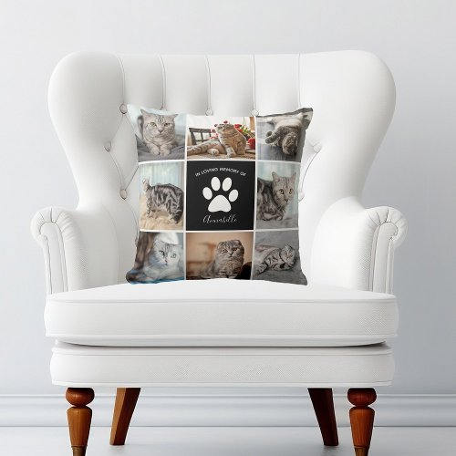Cat Memorial Custom Pet Photo Collage Paw Print Throw Pillow