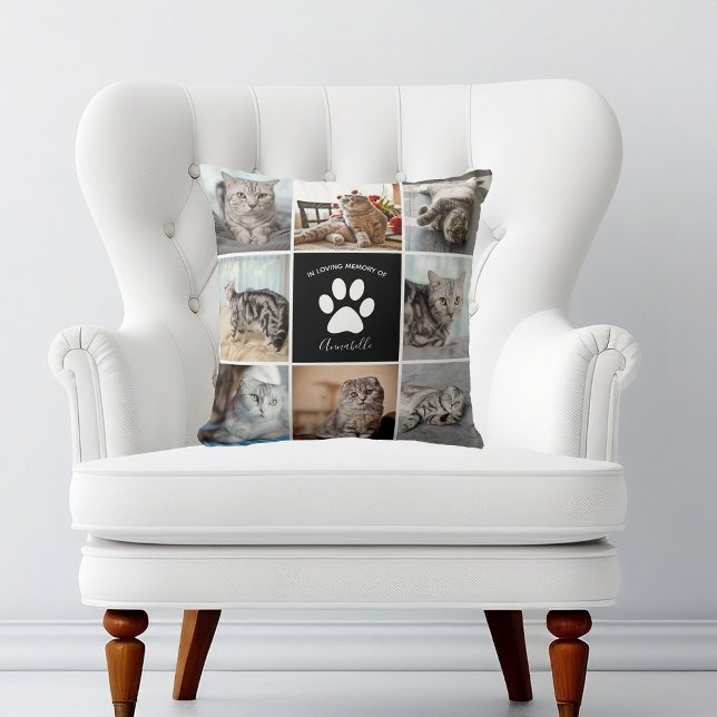 Cat Memorial Custom Pet Photo Collage Paw Print Throw Pillow (Creator Uploaded)