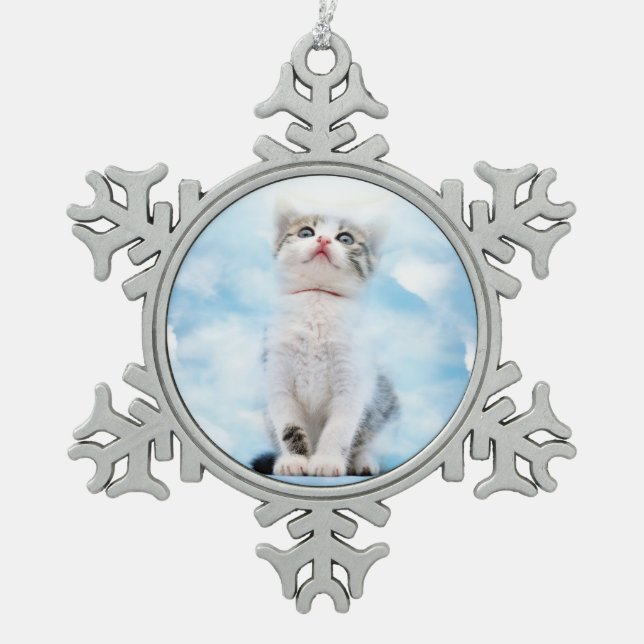 Cat Memorial Custom Pewter Snowflake Ornament (Front)