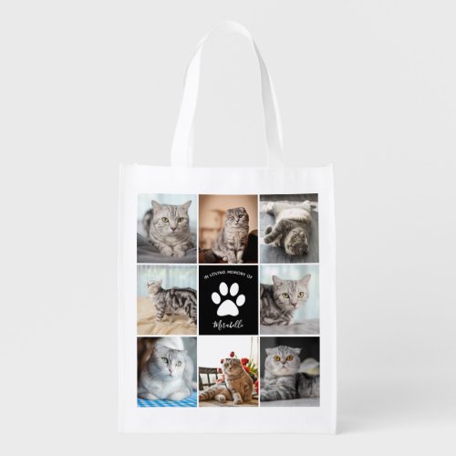 Cat Memorial Custom Photo Collage Paw Print Grocery Bag