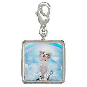 Cat Memorial Custom Square Charm, Silver Plated Charm