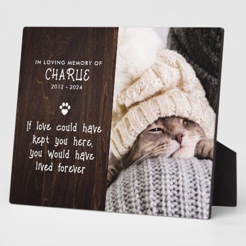 Cat Memorial Custom Text Dark Wood tabletop Plaque