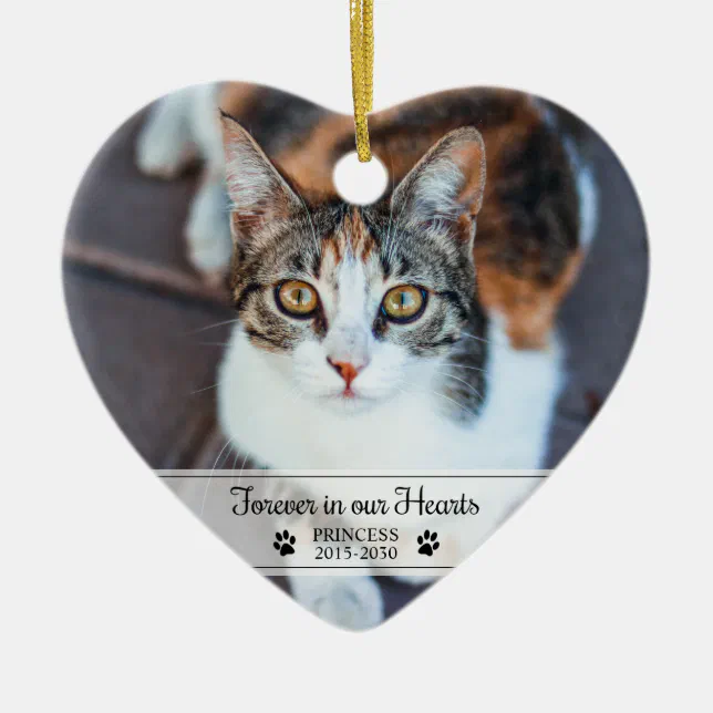 Cat Memorial Forever In Our Hearts Photo Ceramic Ornament | Zazzle