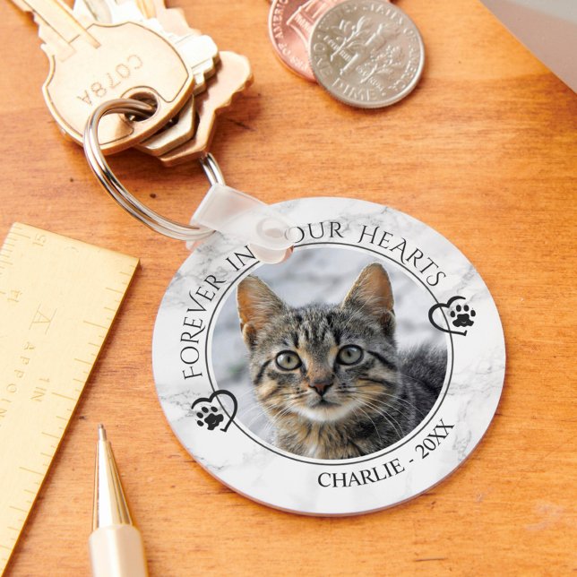 Cat Memorial Forever in Our Hearts Photo Marble Keychain (Creator Uploaded)