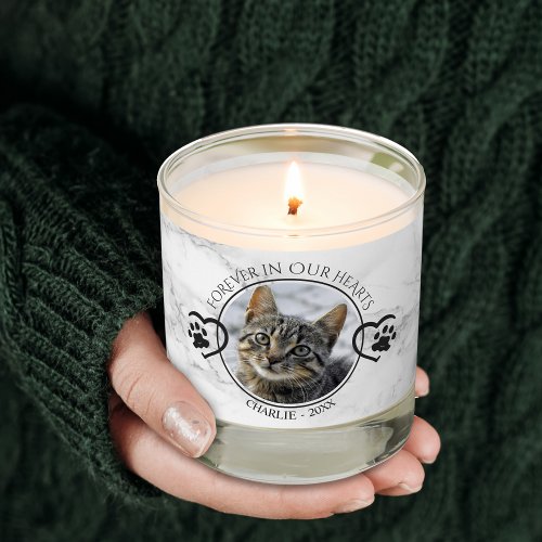 Cat Memorial Forever in Our Hearts Photo Marble Scented Candle