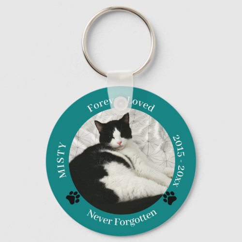Cat Memorial Forever Loved Pet Photo Keychain