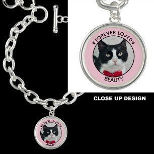 Cat Memorial Forever Loved Photo Name Pink Bracelet