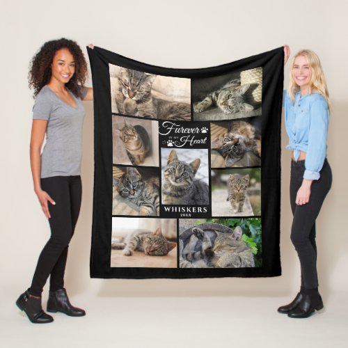 Cat Memorial FUREVER IN MY HEART 9 Photo Collage Fleece Blanket