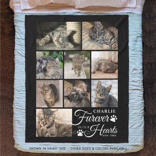 Cat Memorial FUREVER IN OUR HEARTS 9 Photo Collage Fleece Blanket