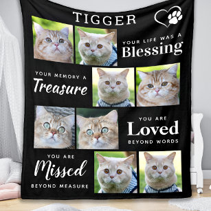 Cat Memorial Gift - Personalized Pet Loss 8 Photo Fleece Blanket