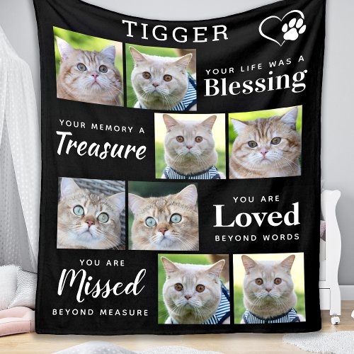 Cat Memorial Gift _ Personalized Pet Loss 8 Photo Fleece Blanket