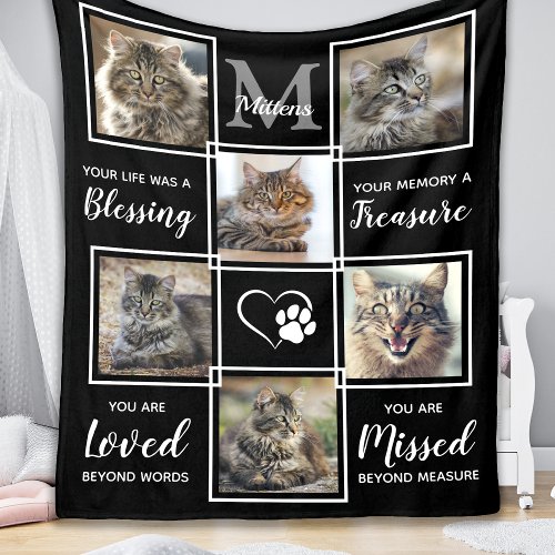 Cat Memorial Gift Pet Loss Poem 6 Photo Collage Fleece Blanket