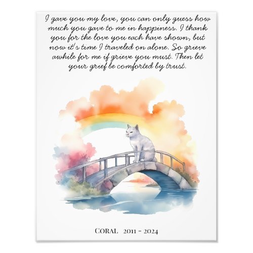 Cat Memorial Gift Pet Loss Sympathy Poem Photo Print
