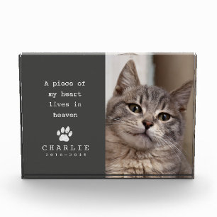 Cat Memorial Heart Lives in Heaven Charcoal Gray Photo Block
