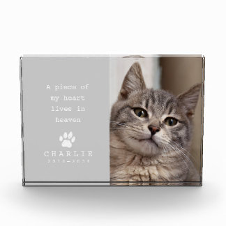 Cat Memorial Heart Lives in Heaven Vintage Gray Photo Block