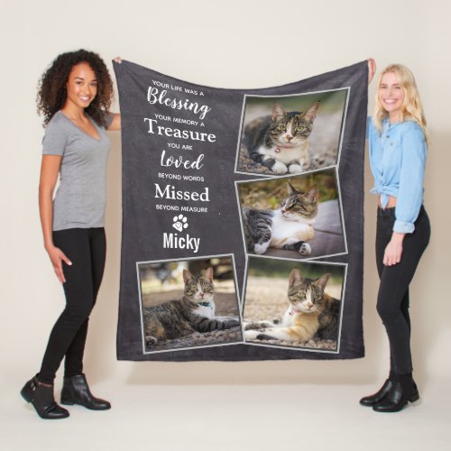 Cat Memorial Keepsake Pet Loss Fleece Blanket