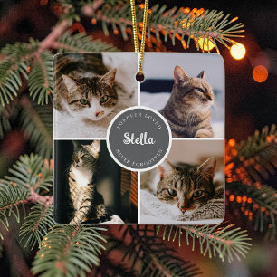 Cat Memorial Loss 4 Photo Collage Quote Keepsake Ceramic Ornament