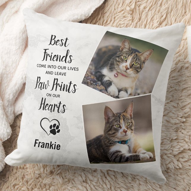 Cat Memorial Personalized Paw Prints Poem 2 Photo Throw Pillow (Creator Uploaded)