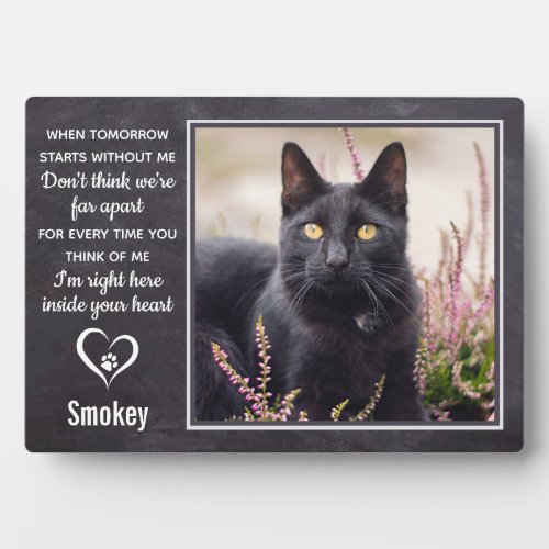 Cat Memorial Pet Loss Paw Print Heart Photo Plaque
