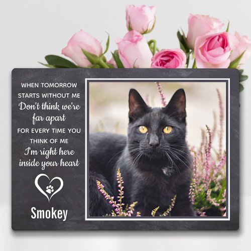Cat Memorial Pet Loss Paw Print Heart Photo Plaque