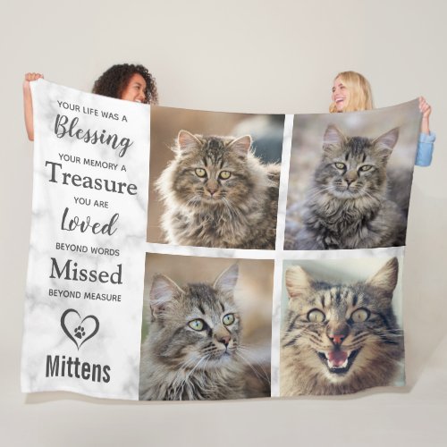 Cat Memorial Pet Loss Photo Collage Fleece Blanket