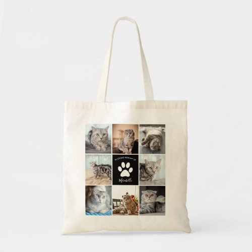 Cat Memorial Photo Collage Paw Print Custom Tote Bag