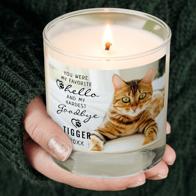 Cat Memorial Photo Favorite Hello Hardest Goodbye Scented Candle (Creator Uploaded)