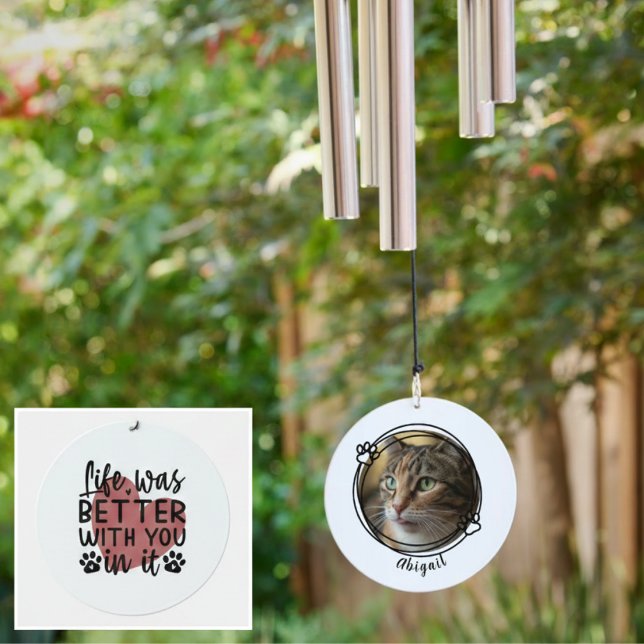 Cat Memorial Photo Wind Chime (A cat memorial wind chime, perfect for a grieving cat owner, to remember their beloved pet.)