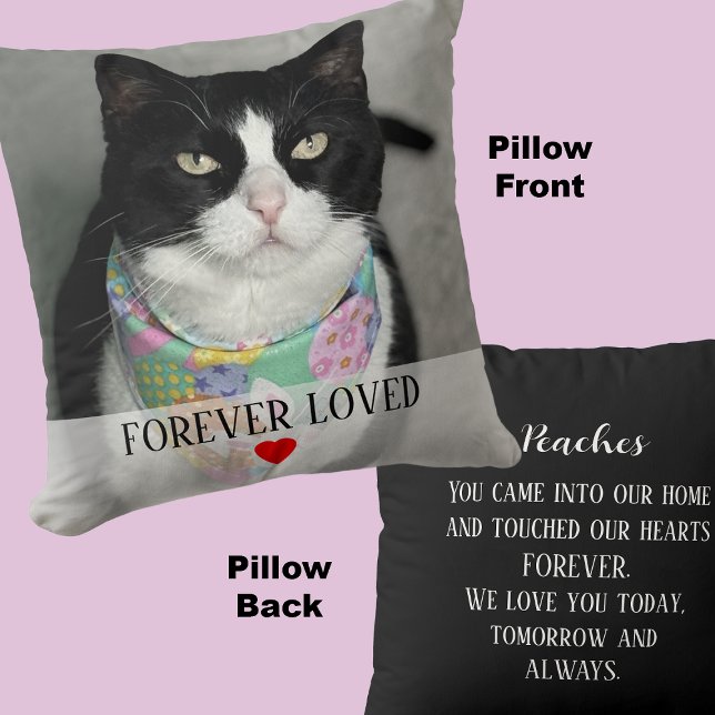 Cat Memorial Photo with Heartfelt Message on Back Throw Pillow (Creator Uploaded)
