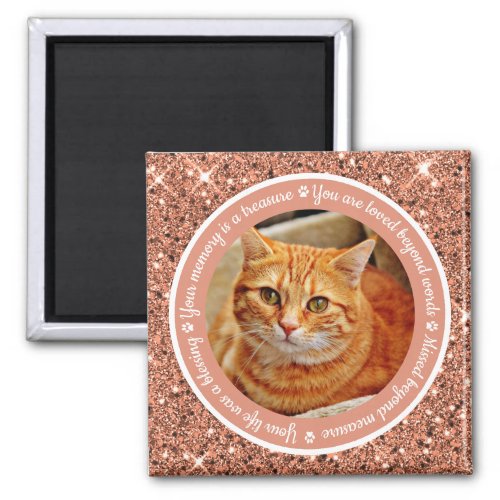 Cat Memorial Rose Gold Glitter Photo Magnet