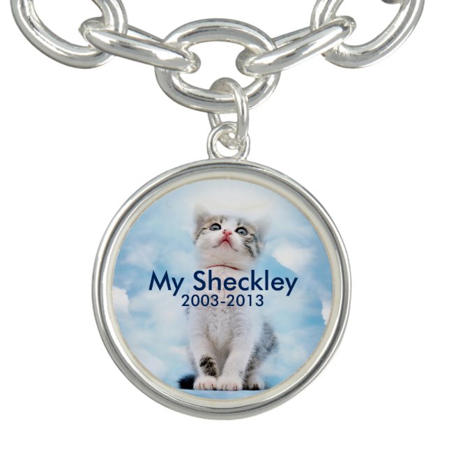 Cat Memorial Round Charm Bracelet, Silver Plated Bracelet (Design)