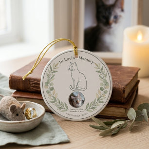 Cat Memorial Sage Botanical Keepsake Ceramic Ornament