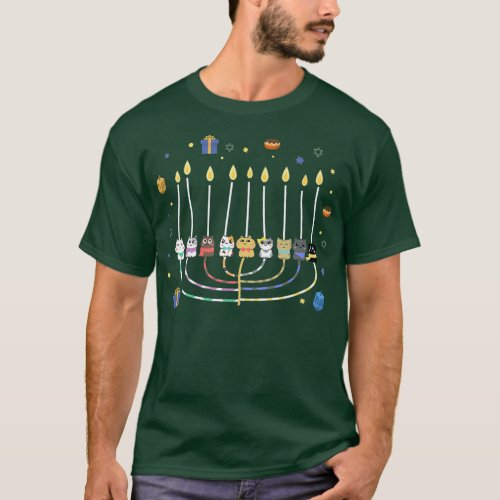 Cat Menorah Funny Hanukkah Decor Hanukcats Chanuka T_Shirt