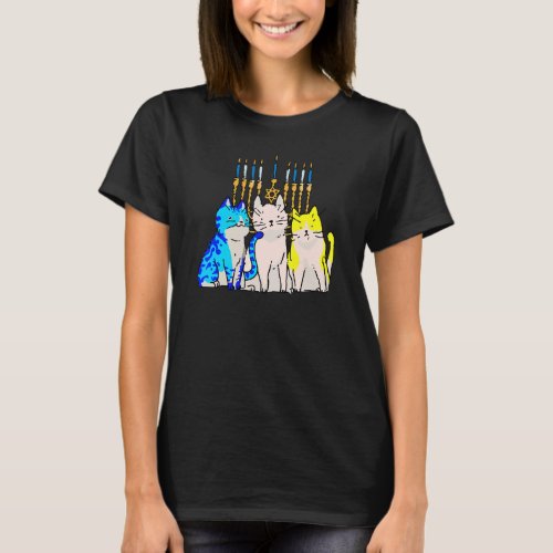 Cat Menorah Hanukkah Cute Kitten Chanukah Jewish H T_Shirt