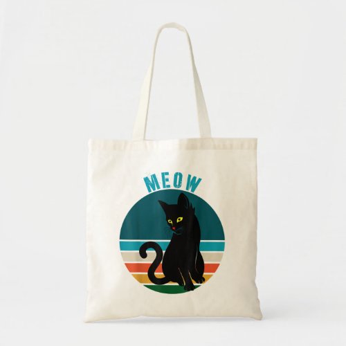 CAT MEOW Design Vintage Retro Sunset Tote Bag