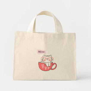 cat meow in a cup mini tote bag