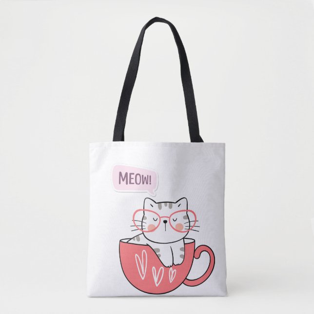 cat meow in a cup  tote bag (Front)