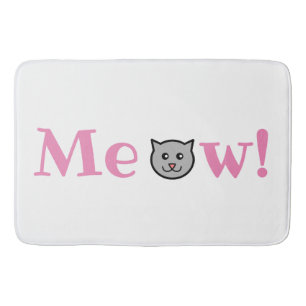 Cat Meow Pink Gray Animal Bathroom Mat