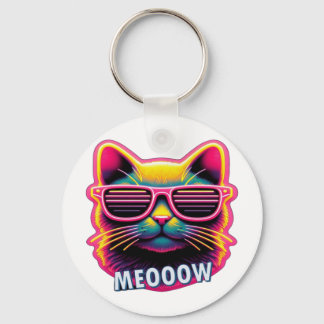 Cat Meow with sunglasses T-Shirt Keychain