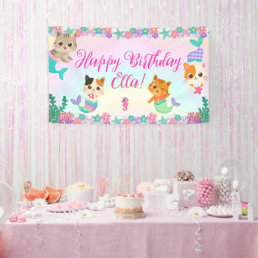 Cat Meowmaid Mermaid Girl Birthday Party Banner