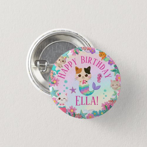 Cat Meowmaid Mermaid Girl Birthday Party  Button