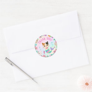 Cat Meowmaid Mermaid Girl Birthday Party  Classic Round Sticker