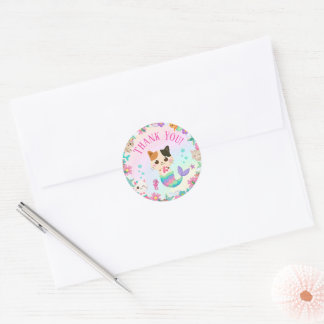 Cat Meowmaid Mermaid Girl Birthday Party Classic Round Sticker