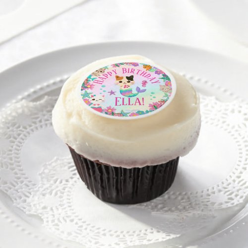 Cat Meowmaid Mermaid Girl Birthday Party  Edible Frosting Rounds