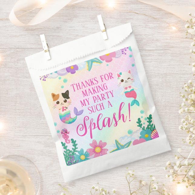 Cat Meowmaid Mermaid Girl Birthday Party  Favor Bag (Clipped)