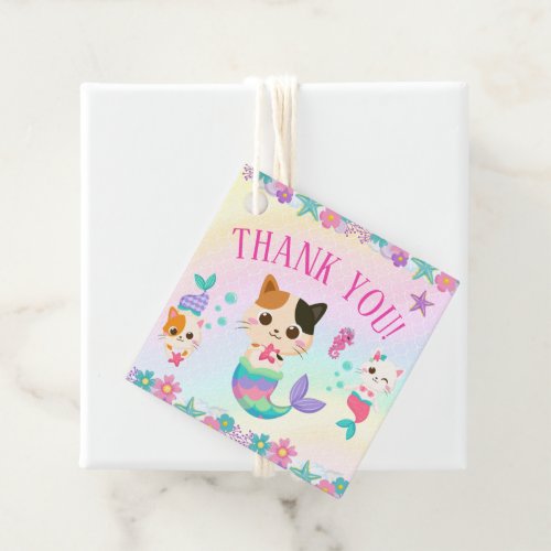 Cat Meowmaid Mermaid Girl Birthday Party  Favor Tags