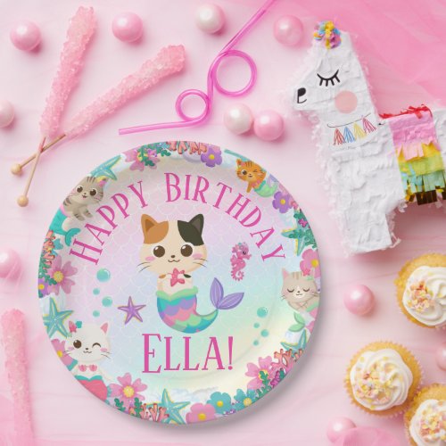 Cat Meowmaid Mermaid Girl Birthday Party  Paper Plates