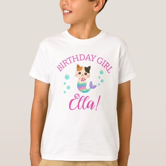Cat Meowmaid Mermaid Girl Birthday Party  T-Shirt (Front)