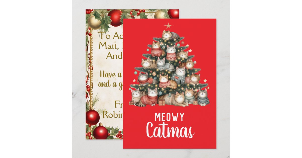 Cat Meowy Catmas Christmas Tree Holiday Card | Zazzle