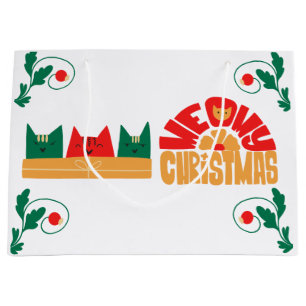 Cat Meowy Christmas Holiday Gift Bag